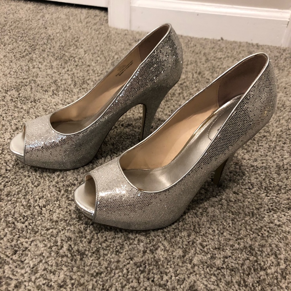 Silver, sequined heels